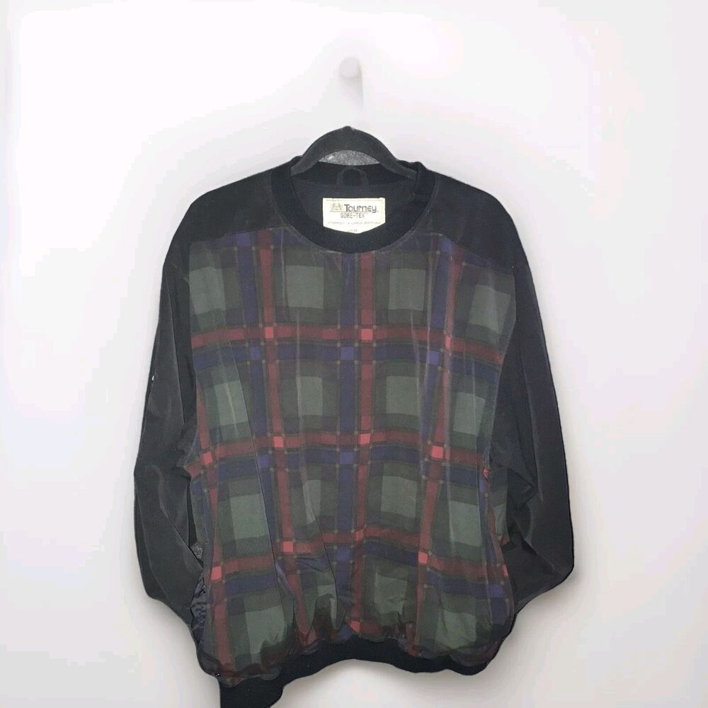 Tourney‎ Vintage Jacket Mens Extra Large Black Goretex Windbreaker Golfing Plaid